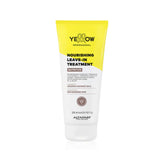 Yellow professional nourishing leave-in treatment bottle on a white background