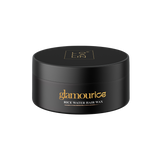 Black container of Glamourice rice water hair wax on a white background