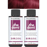 Two bottles of Paul Mitchell the demi hair color with a close-up of red hair. - 3VR 6VR