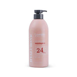 Lomelo 24h shampoo pink 1000ml bottle with  black pump on a white background