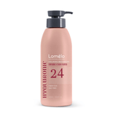 Pink bottle of Lomelo Hyaluronic 24 hair cream on a white background
