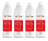 Four bottles of Yellow Peroxide with different concentrations on a white background
