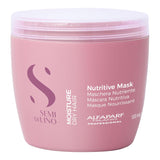 Pink hair mask Semi De Lino jar with Alfaparf Milano branding on a white background