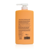 Orange bottle of Serene Spirals Conditioning Cream with text on a white background