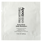 Volumizing shampoo sachet for fine hair on a white background
