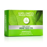 Box of Wellness Premium Products Organic Hemp Seed Oil Ampoules on a white background