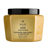 Morena Mia Nutritive repair hair mask jar with black lid on a white background