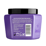 Purple hair mask jar of Morena Mia back text on a white background